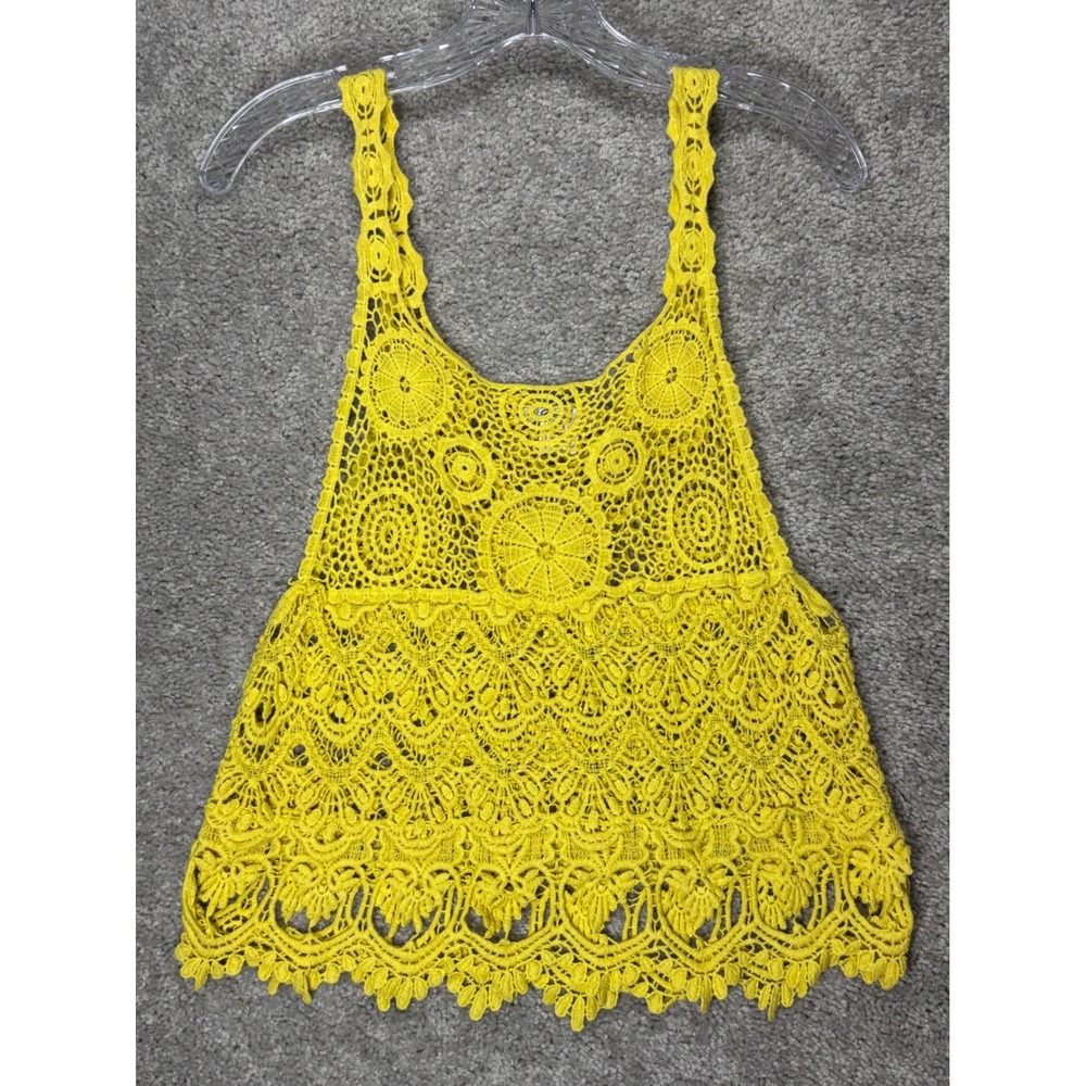 Debut Yellow Crochet Tank Top Floral Medallion Lace Sleeveless Boho CR005-12 S/M